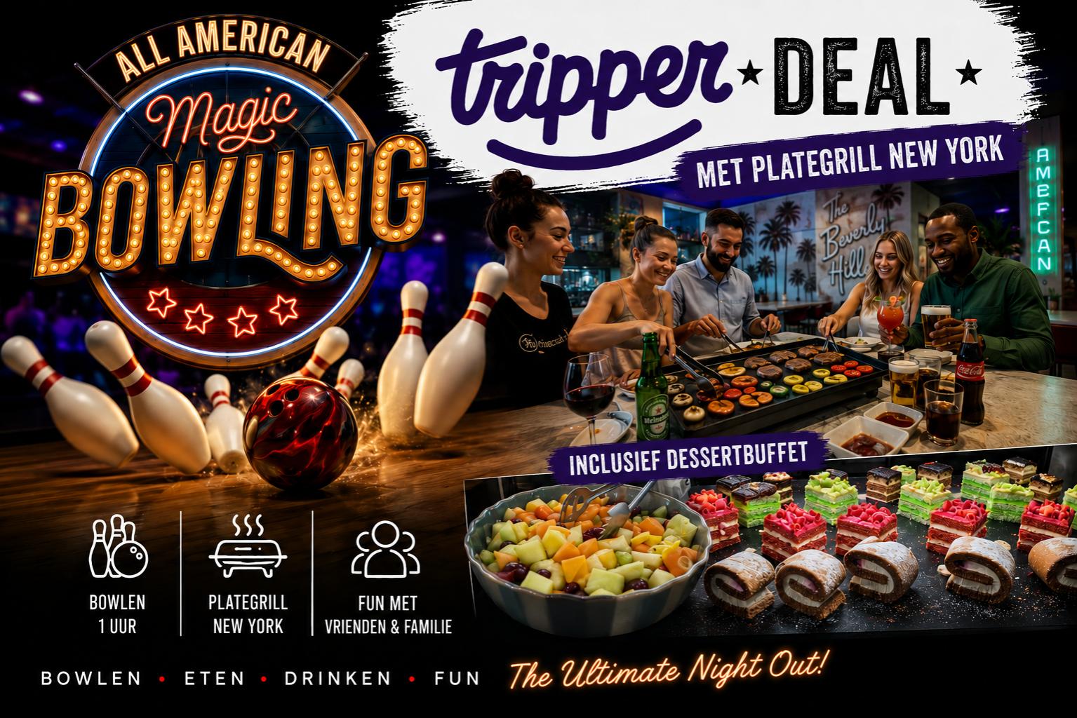 1 uur bowlen + 2 uur steengrillen bij All American Bowling