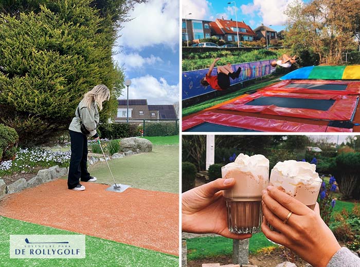Toegangsticket De Rollygolf + trampolines + warme chocolademelk