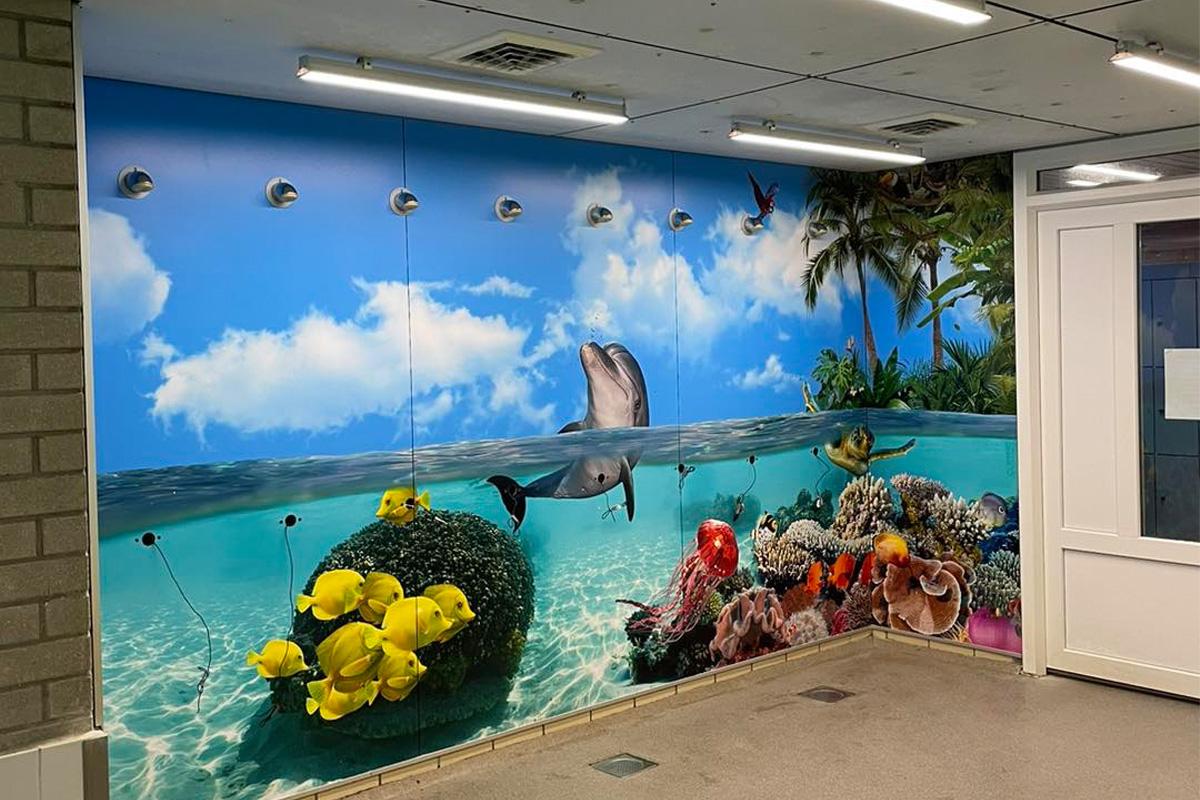 Entree subtropisch zwembad Aqualaren + friet met saus