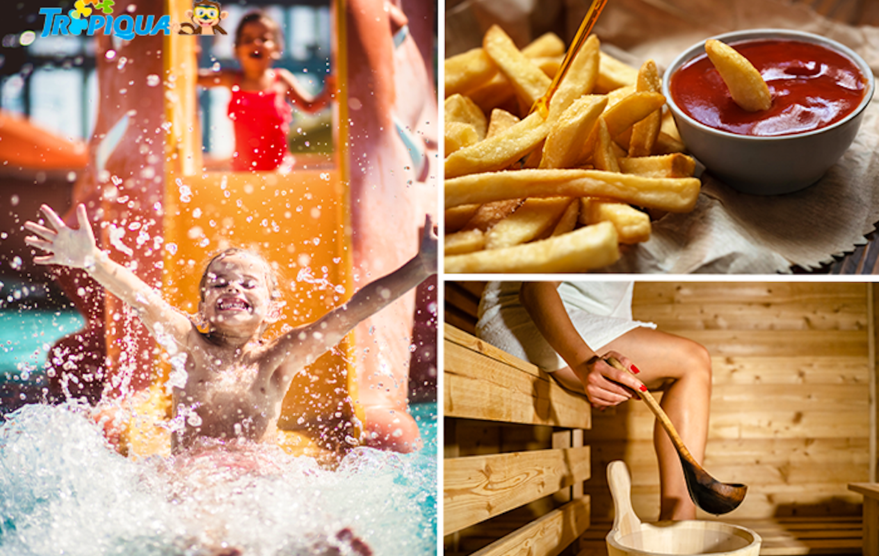 Entree subtropisch zwembad Tropiqua + sauna + friet en saus