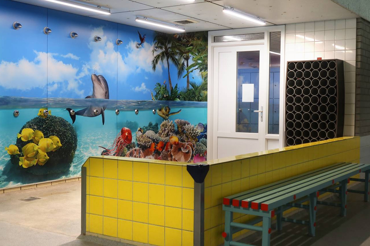 Entree subtropisch zwembad Aqualaren + friet met saus