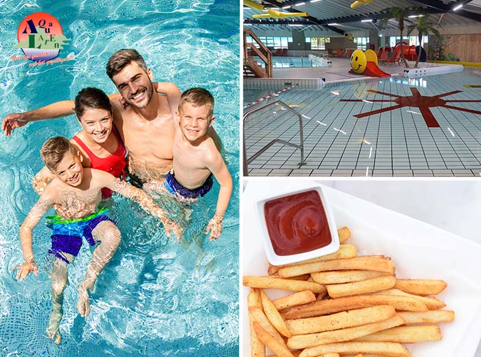 Entree subtropisch zwembad Aqualaren + friet met saus