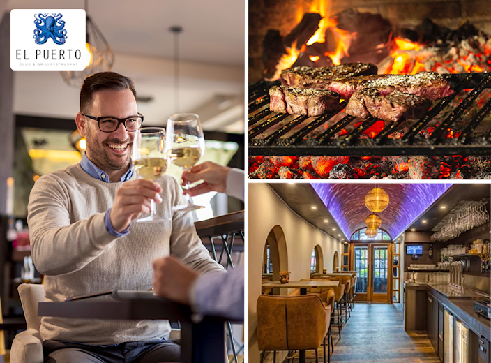 Hoofdgerecht Tres Carnes + frites + salade bij El Puerto