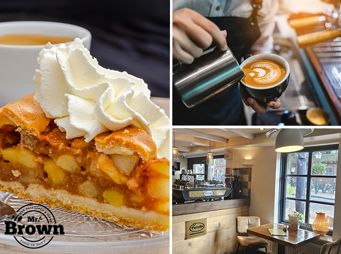 Koffie/thee + vers stuk appeltaart bij Mr. Brown