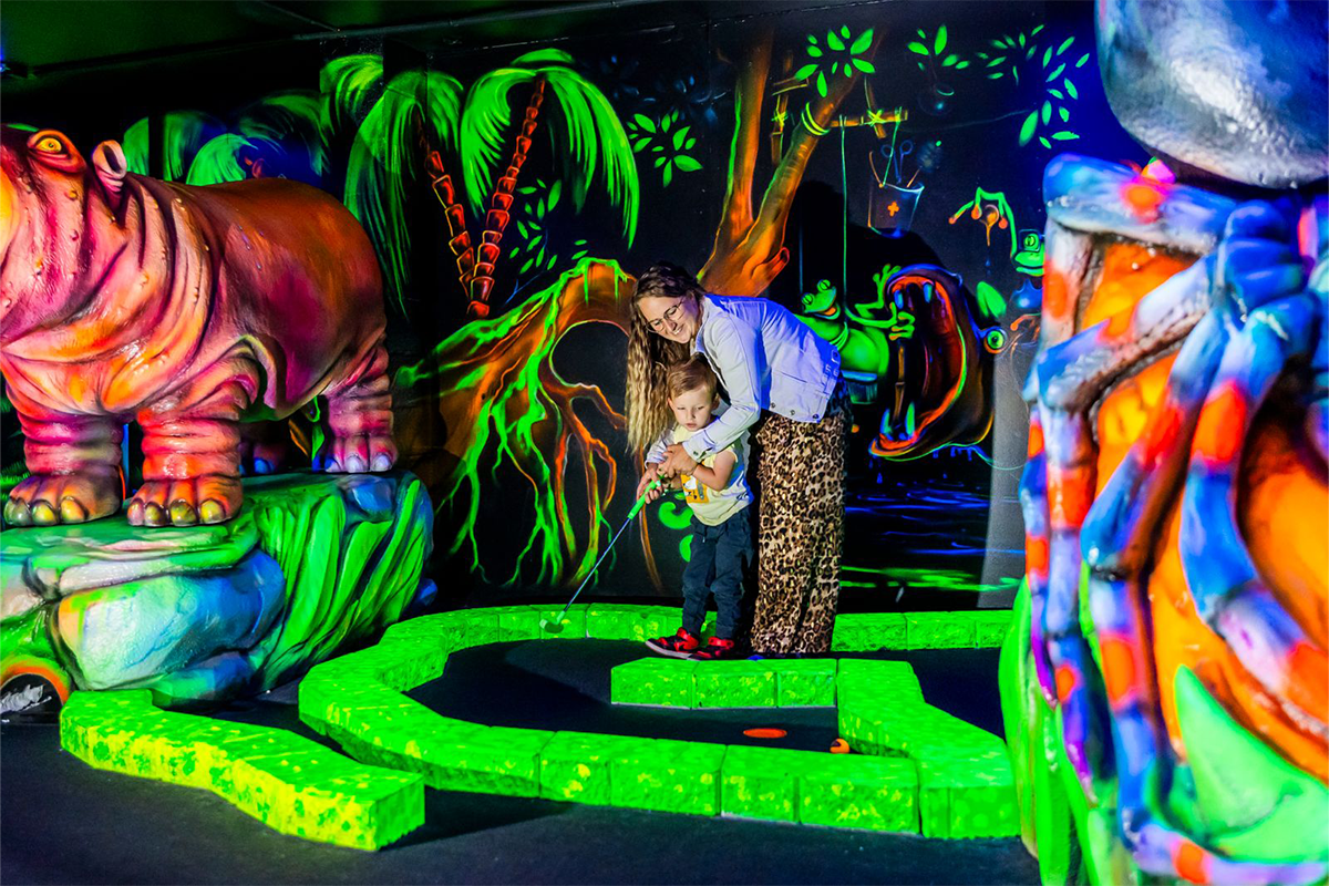 Glow-in-the-dark minigolf at Jungle Goolfy