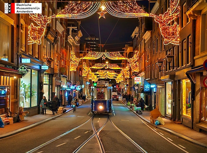 Historische tramrit door verlicht Amsterdam + drankje