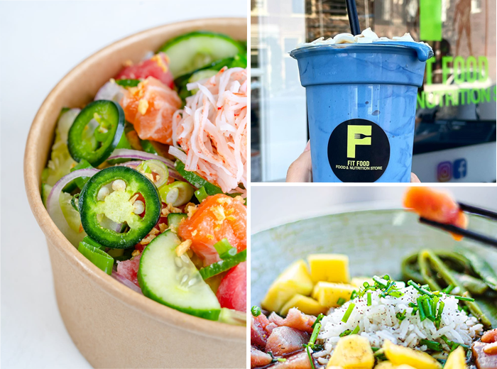 Poké Bowl of salade + smoothie bij Fit Food Store Leiden