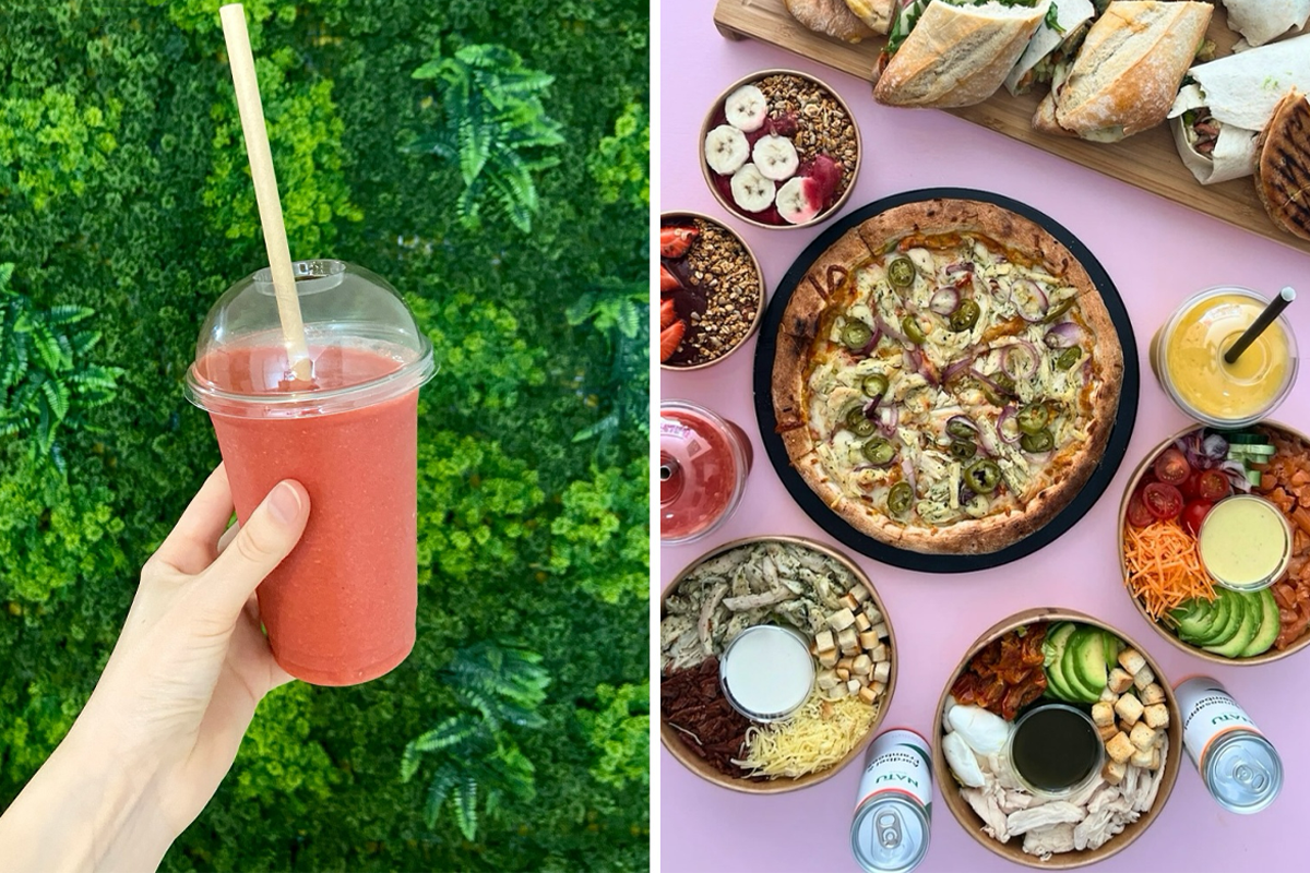 Sandwich, wrap of salade + smoothie van Amazing Fusion