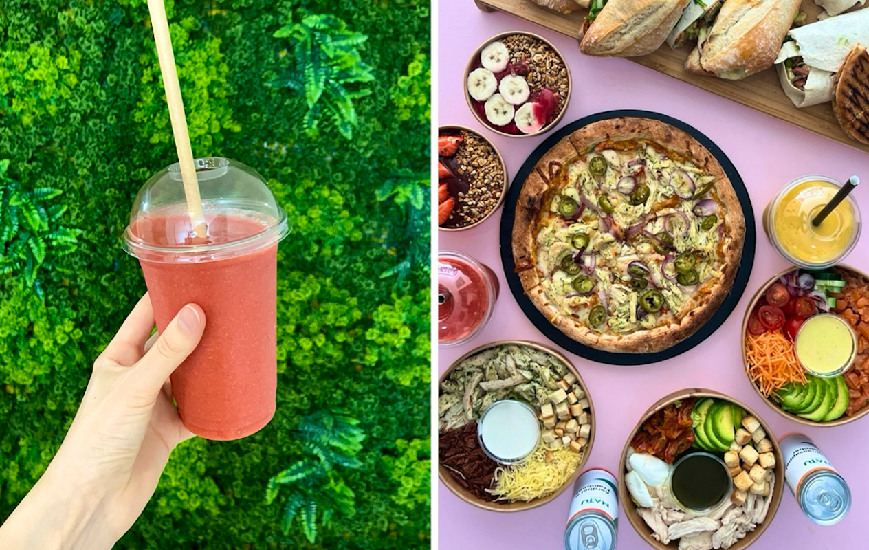 Sandwich, wrap of salade + smoothie van Amazing Fusion